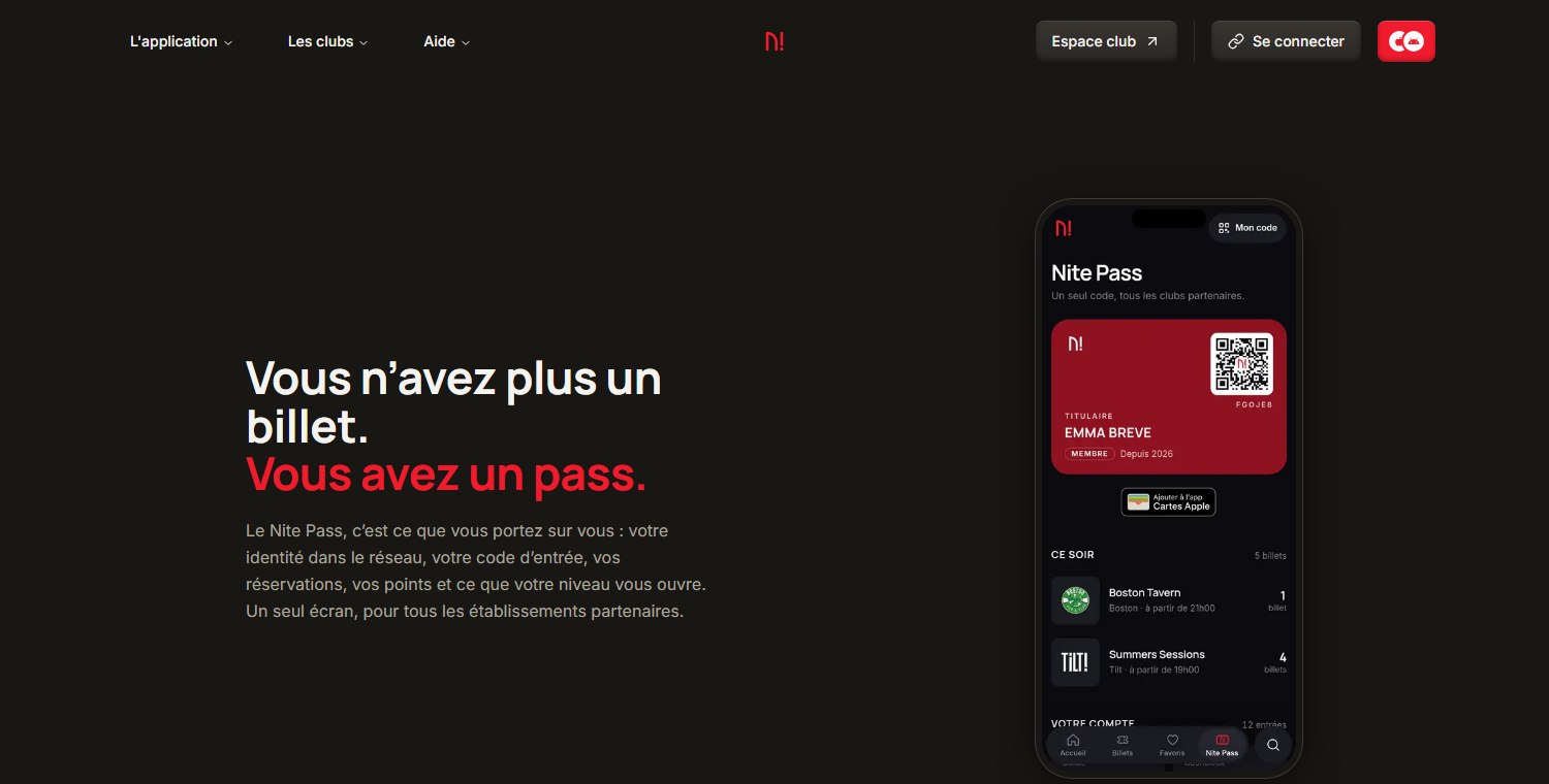 Nite — le Nite Pass dans l'application